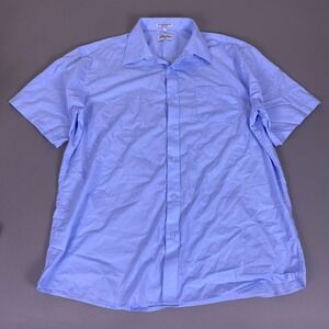 Berlioni Italy Button Up Shirt Men's 2XL Blue Light Short Sleeve Cotton Blend‎